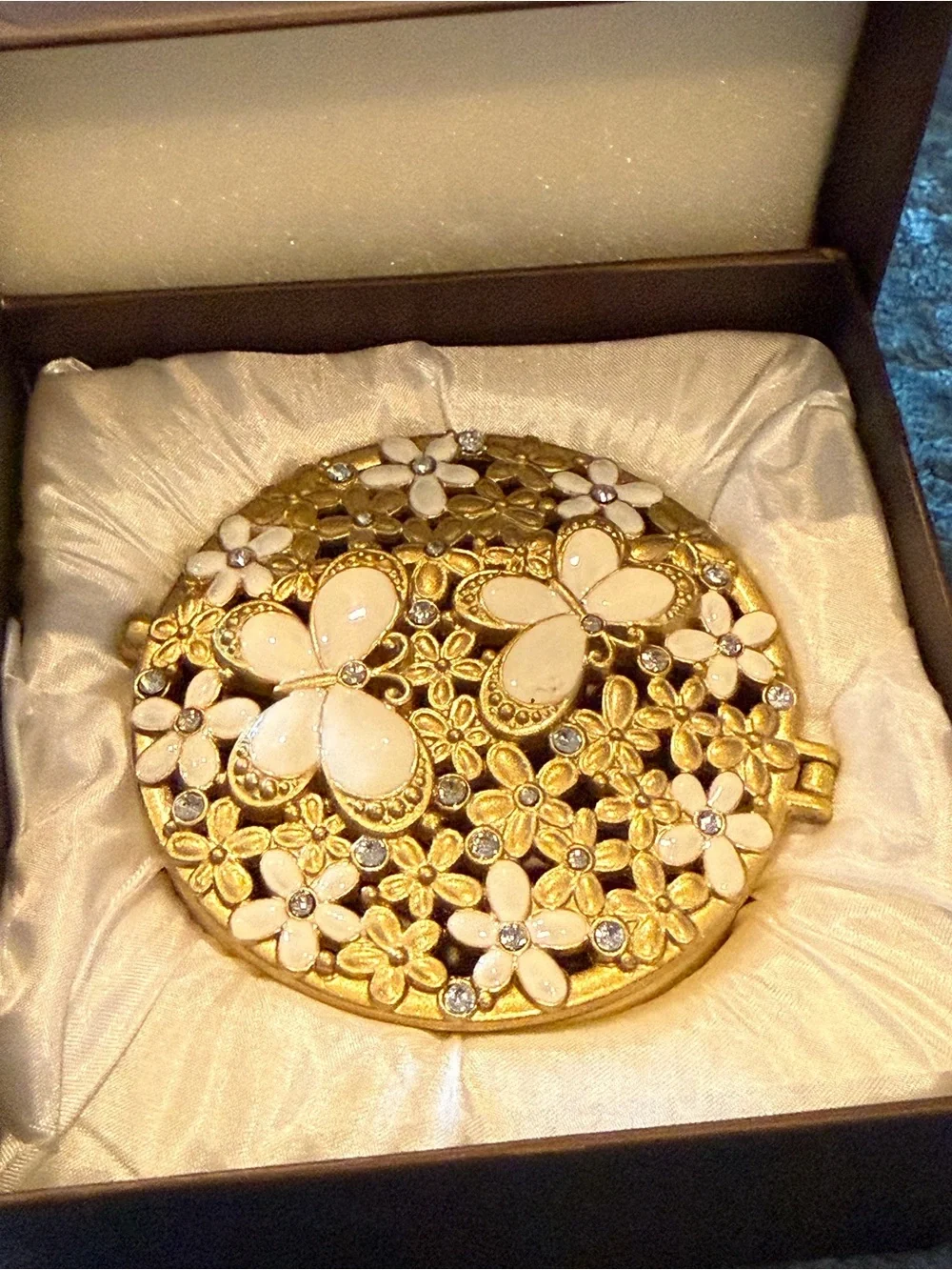 Pier 1 Cream and Gold Floral Trinket Box